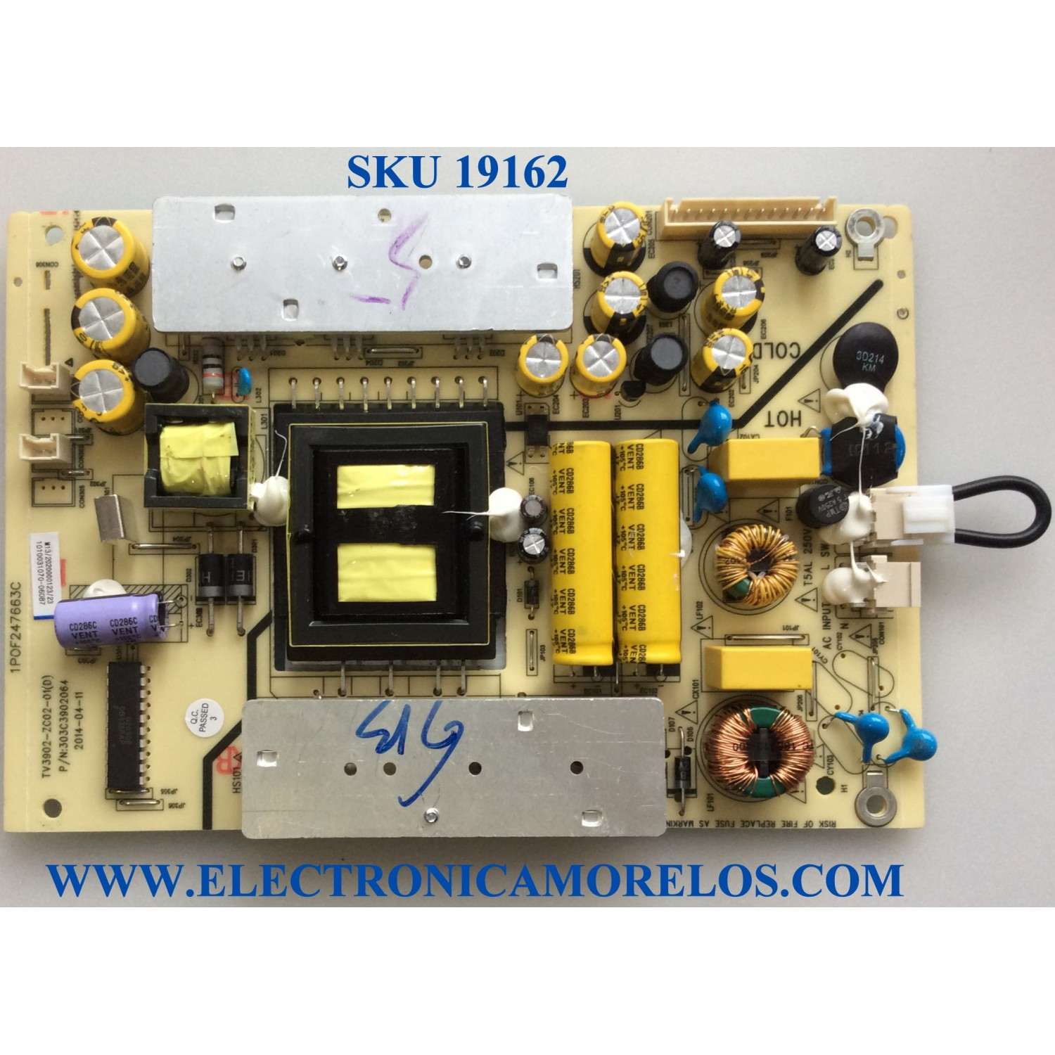FUENTE DE PODER / ELEMENT 1010031070 / 303C3902064 / 1POF247663C / TV3902-ZC02-01 / COMPATIBLE PARA DIFERENTES MARCAS Y MODELOS POLAROID MHDV4233-U4 / TCL LE40D8810 / HAIER LE40M600CF / JVC LT40C550 / ELEMENT ELEFW408 LE-40G36Y / ELEFW408